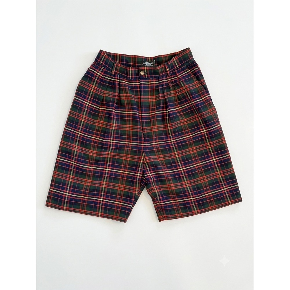Vintage Ambitions Plaid Shorts USA Made High Waist Pleated Tartan Red Green 14